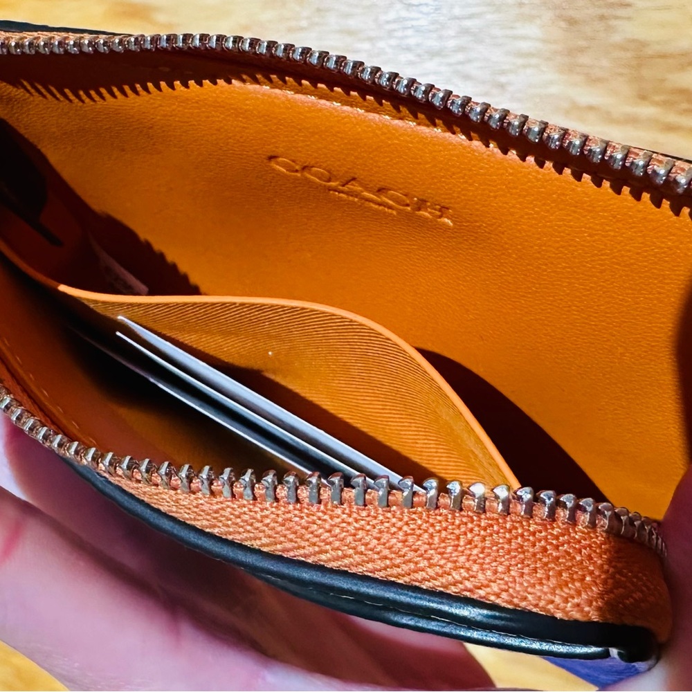Coach Leather Zip Card Case in Purple, Lime & Orange - Picture 3 of 5